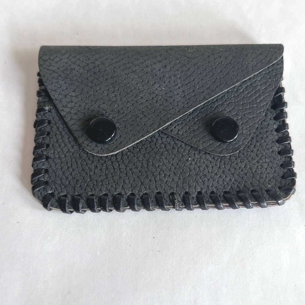 Handmade Black Leather Whipstitch Coin Purse Snap Wallet Eddie Personalization